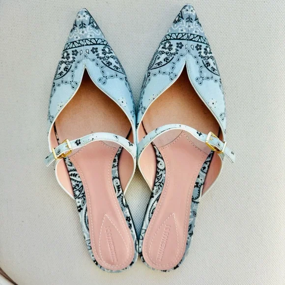 NEW $875 Zimmerman Aura Linen Leather Blue Paisley-Print Pointed Toe Mules 8.5 - Picture 8 of 16
